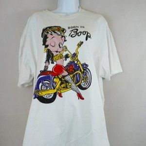 Vtg 90s Betty Boop Biker White T-Shirt Size XL